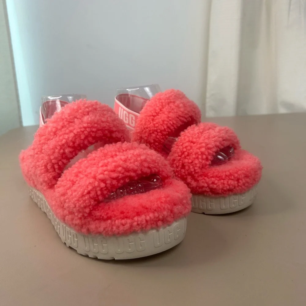 UGG Oh Fluffita Women's Shearling Slingback Platform Sandals Slipper Pink Size 8